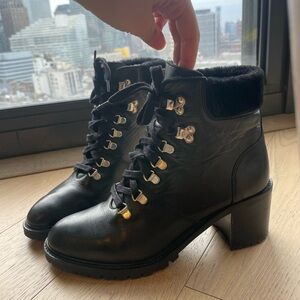 Elegant Black Lace-Up Heeled Boots for Women